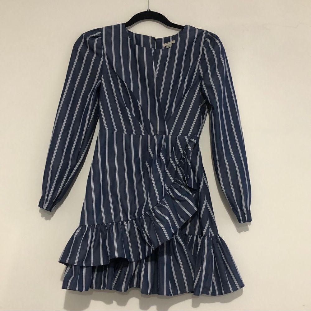 Habitual Blue Dress Layered Ruffle Mock Wrap